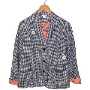 Sundance Black & White Gingham Embroidered Blazer with Coral Floral Lining